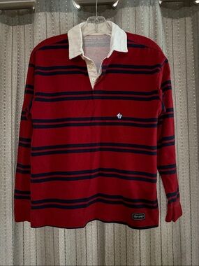 abercrombie kids Red and Navy Striped Rugby Polo with White Collar